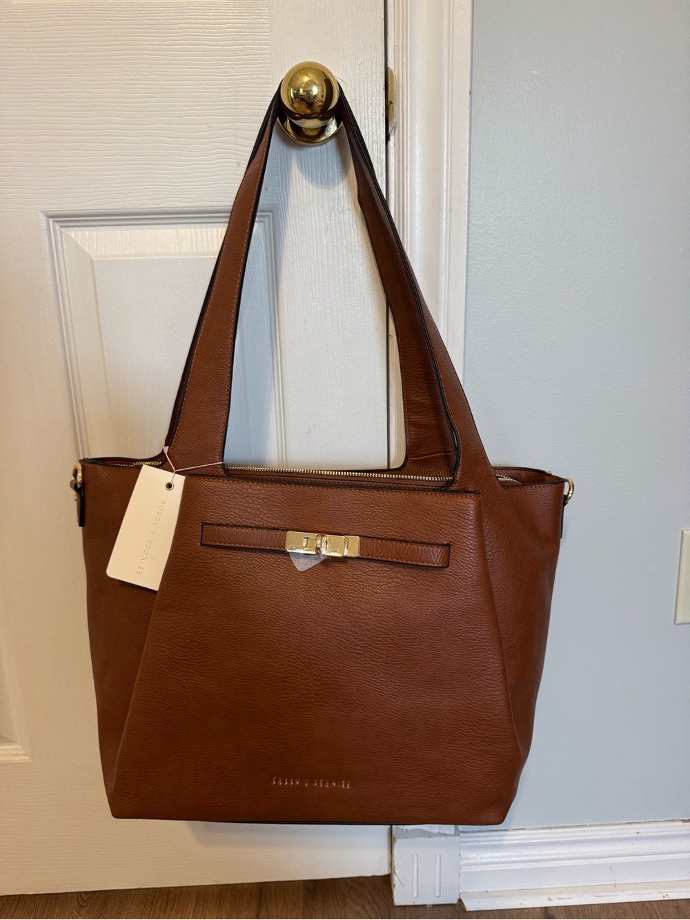 Poppy & Peonies Cognac Brown Leather Shoulder Tote